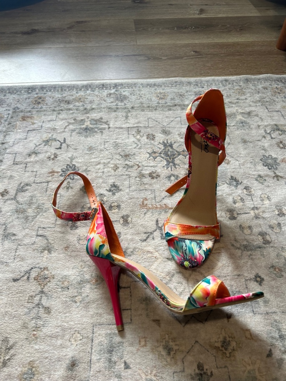 Mossimo Supply Co. Floral Open-Toe Ankle Strap Heels in Pink and Orange